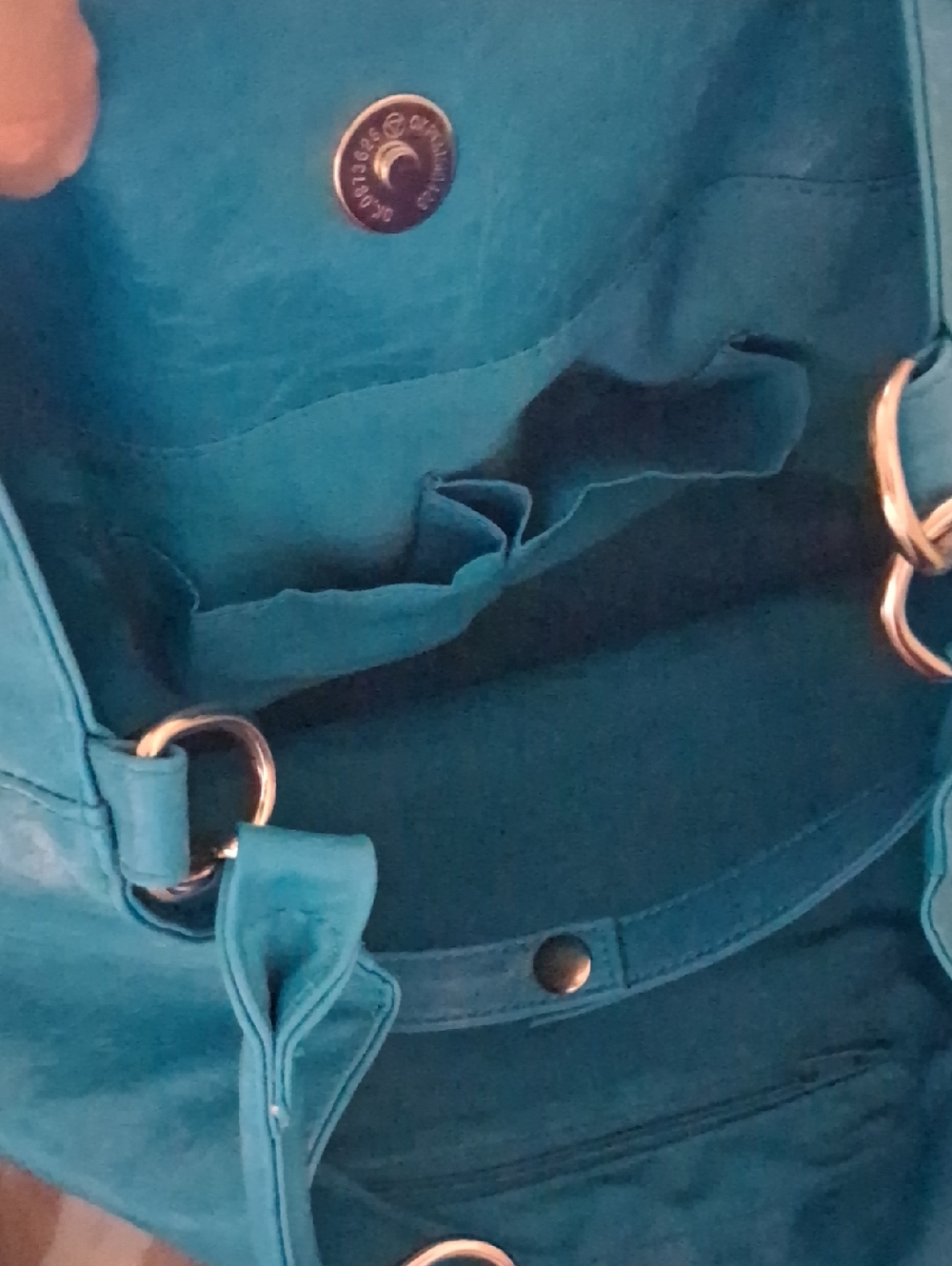 Teal Floral Leather Tote Bag - Women's Shoulder Handbag - Picture 4 of 10